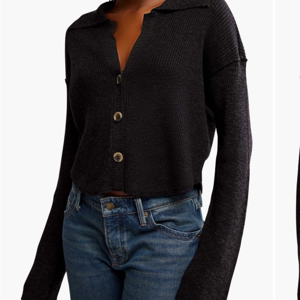 Free People Black Ribbed Cardigan